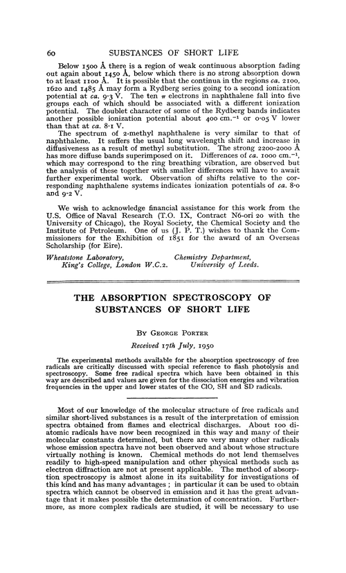 The absorption spectroscopy of substances of short life