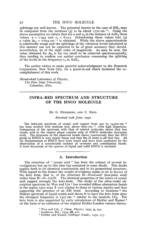 Infra-red spectrum and structure of the HNCO molecule