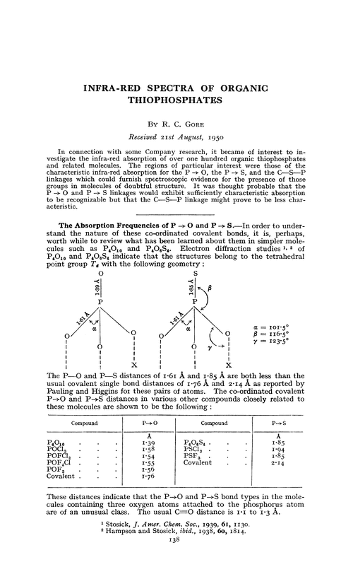 Infra-red spectra of organic thiophosphates