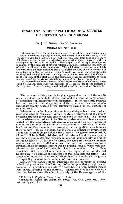 Some infra-red spectroscopic studies of rotational isomerism