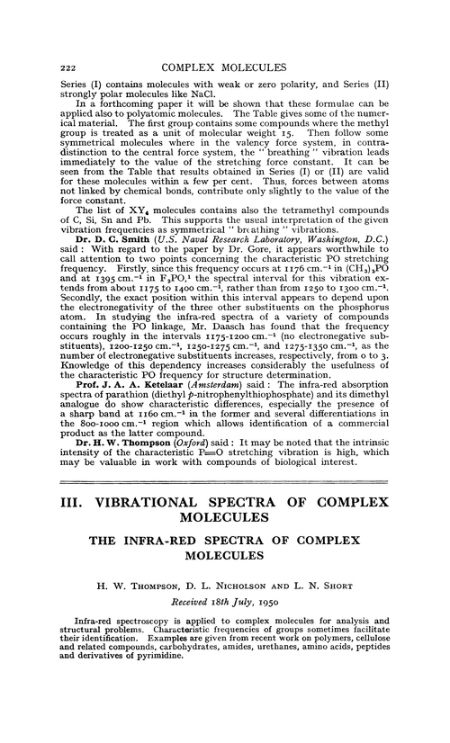 Vibrational spectra of complex molecules. The infra-red spectra of complex molecules