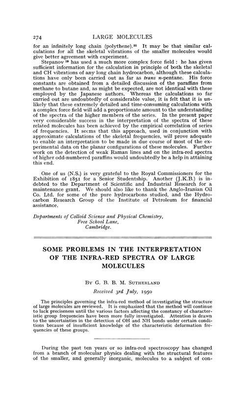 Some problems in the interpretation of the infra-red spectra of large molecules
