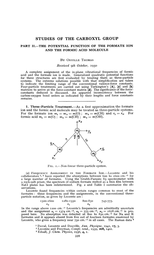 Studies of the carboxyl group. Part II.—The potential function of the formate ion and the formic acid molecule