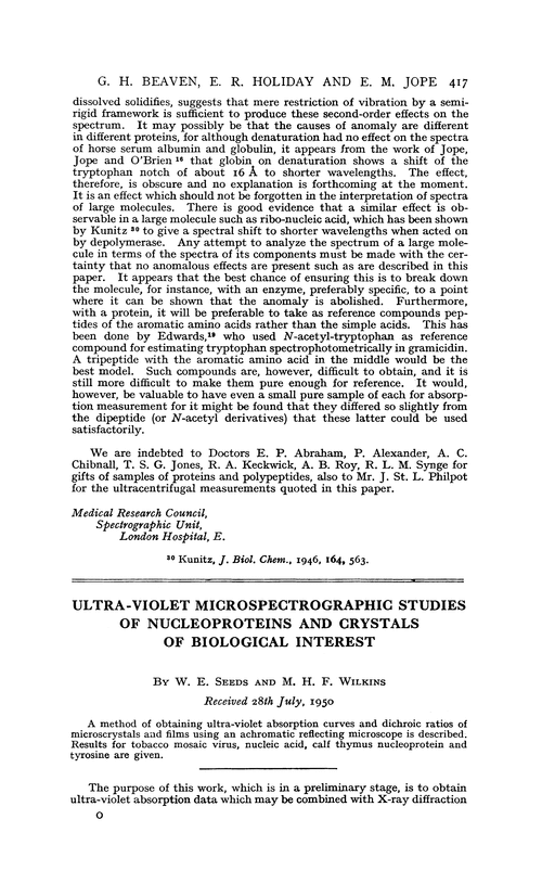Ultra-violet microspectrographic studies of nucleoproteins and crystals of biological interest