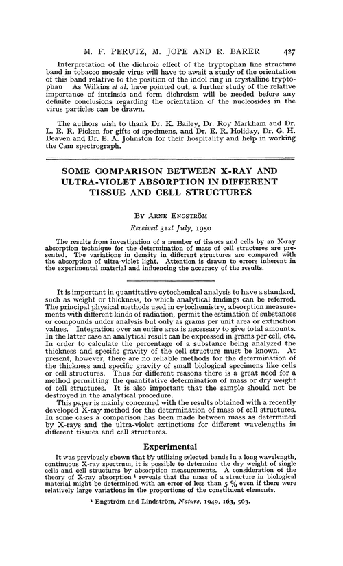 Some comparison between X-ray and ultra-violet absorption in different tissue and cell structures