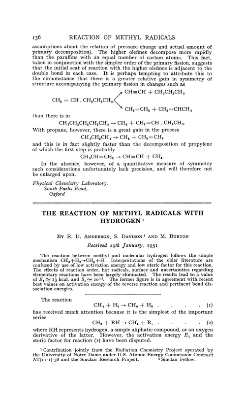 The reaction of methyl radicals with hydrogen