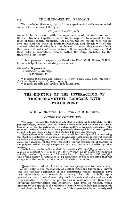 The kinetics of the interaction of trichloromethyl radicals with cyclohexene