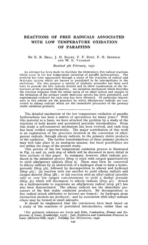 Reactions of free radicals associated with low temperature oxidation of paraffins