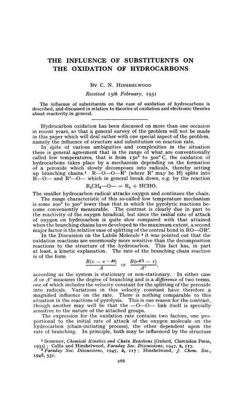 The influence of substituents on the oxidation of hydrocarbons