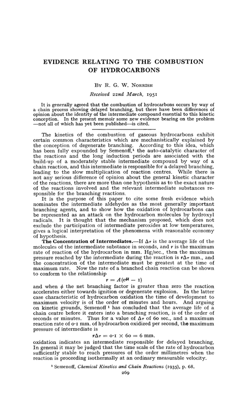 Evidence relating to the combustion of hydrocarbons