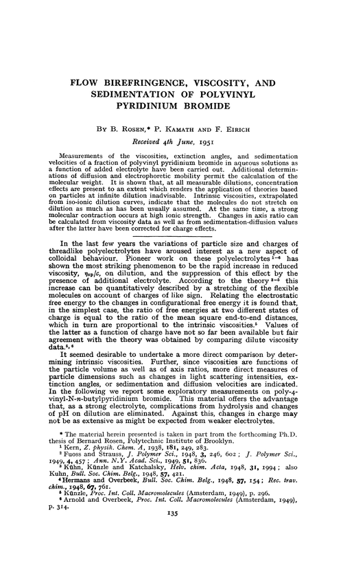 Flow birefringence, viscosity, and sedimentation of polyvinyl pyridinium bromide