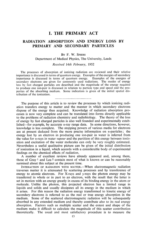 The primary act. Radiation absorption and energy loss by primary and secondary particles