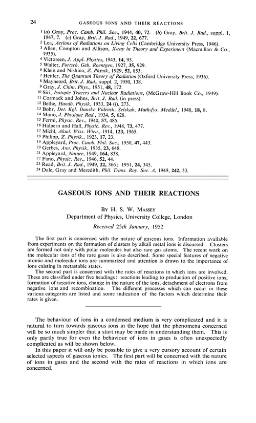 Gaseous ions and their reactions