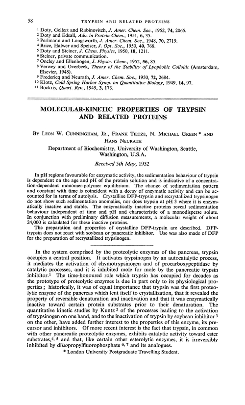 Molecular-kinetic properties of trypsin and related proteins