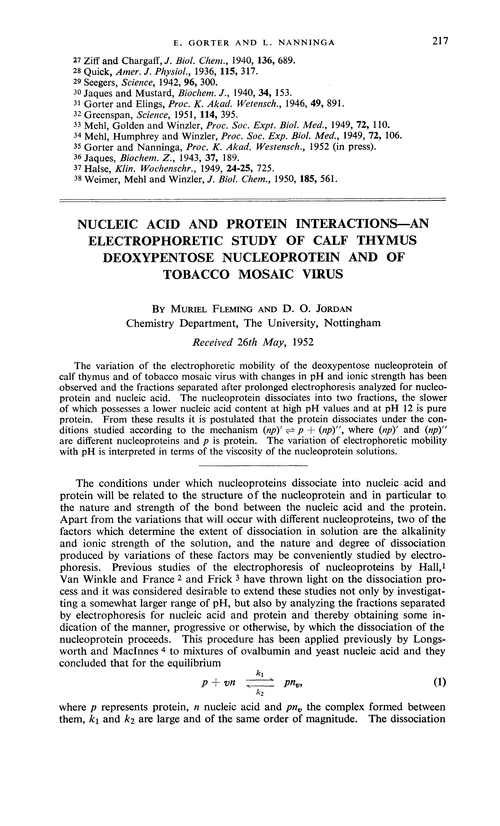 Nucleic acid and protein interactions—an electrophoretic study of calf thymus deoxypentose nucleoprotein and of tobacco mosaic virus