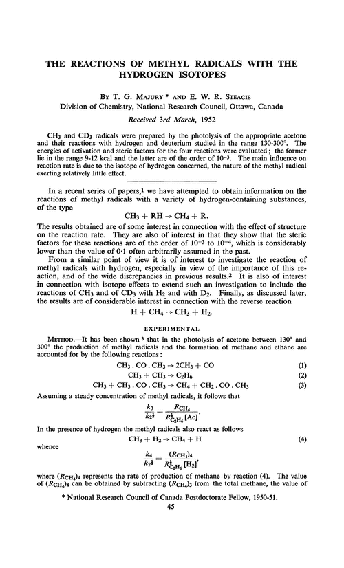 The reactions of methyl radicals with the hydrogen isotopes