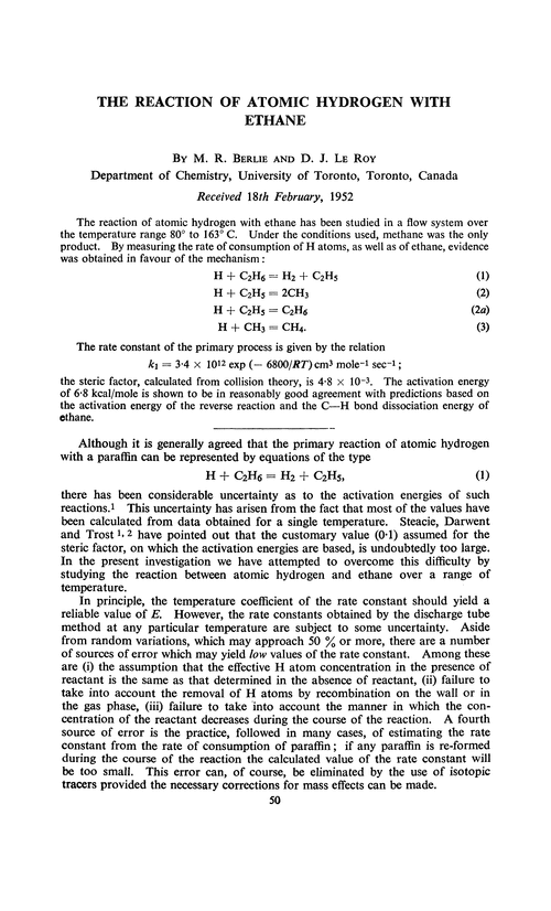 The reaction of atomic hydrogen with ethane