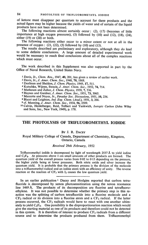 The photolysis of trifluoromethyl iodide