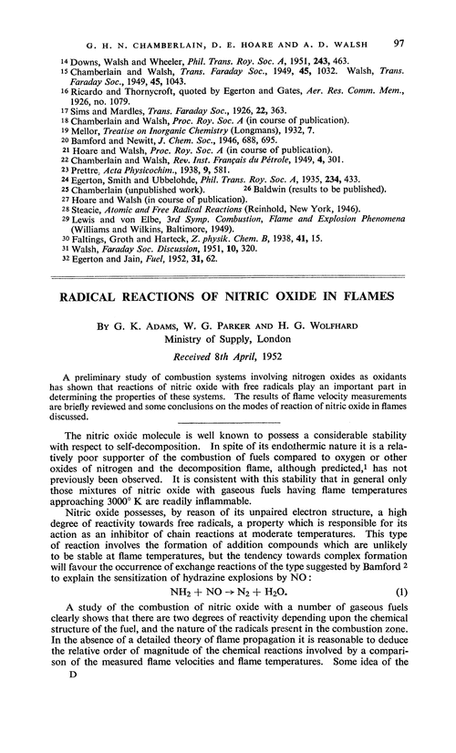 Radical reactions of nitric oxide in flames