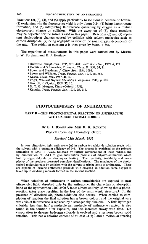 Photochemistry of anthracene. Part II.—The photochemical reaction of anthracence with carbon tetrachloride