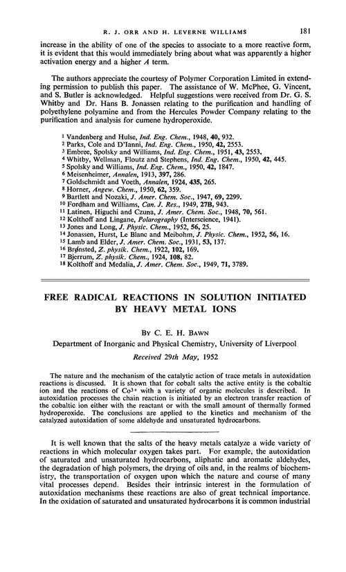 Free radical reactions in solution initiated by heavy metal ions