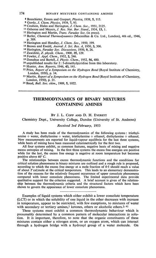 Thermodynamics of binary mixtures containing amines