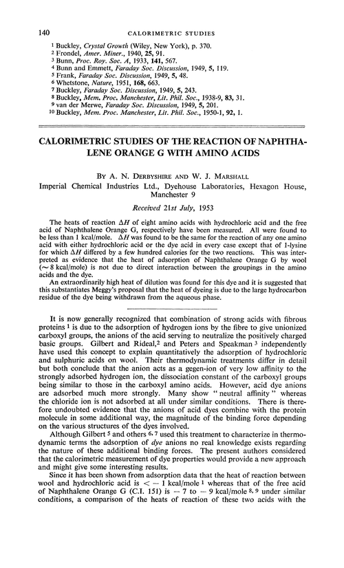 Calorimetric studies of the reaction of Naphthalene Orange G with amino acids