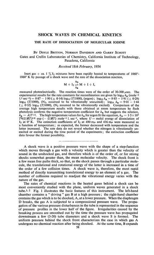 Shock waves in chemical kinetics. The rate of dissociation of molecular iodine