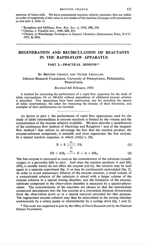 Regeneration and recirculation of reactants in the rapid-flow apparatus. Part 2.—Practical designs