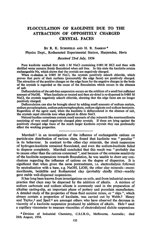 Flocculation of kaolinite due to the attraction of oppositely charged crystal faces