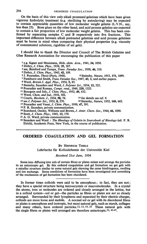 Ordered coagulation and gel formation