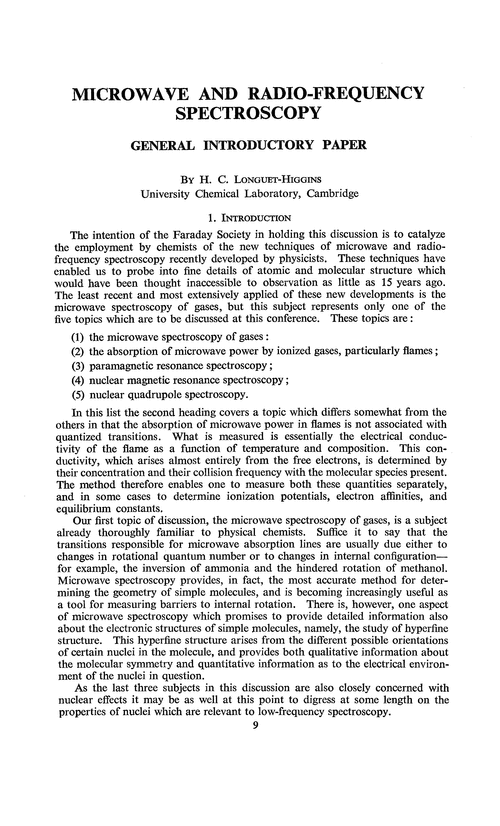 Microwave and radio-frequency spectroscopy. General introductory paper