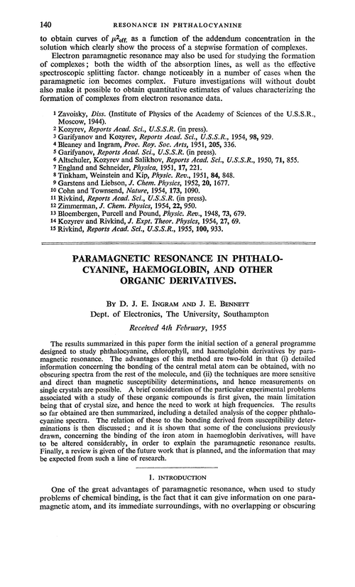 Paramagnetic resonance in phthalocyanine, haemoglobin, and other organic derivatives