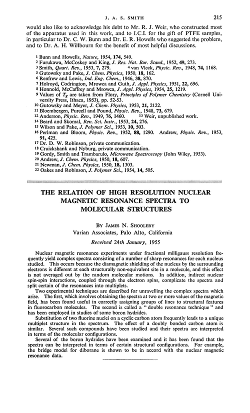 The relation of high resolution nuclear magnetic resonance spectra to molecular structures