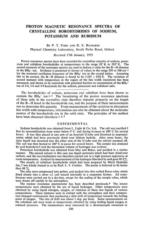 Proton magnetic resonance spectra of crystalline borohydrides of sodium, potassium and rubidium