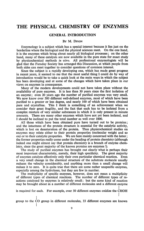 The physical chemistry of enzymes. General introduction