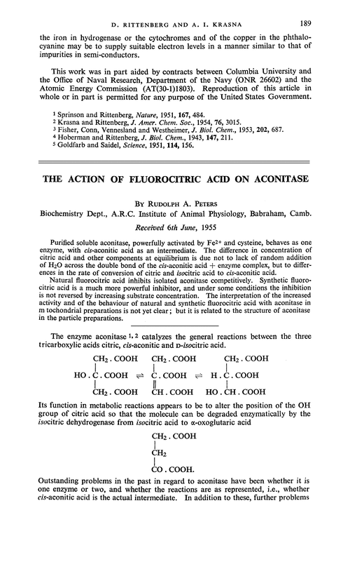 The action of fluorocitric acid on aconitase