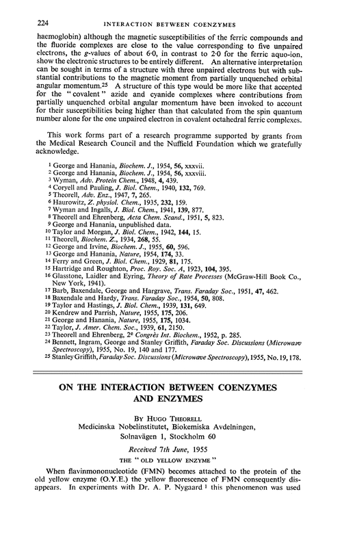 On the interaction between conenzymes and enzymes