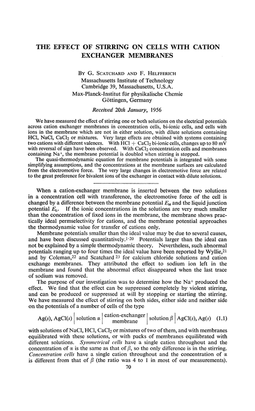 The effect of stirring on cells with cation exchanger membranes