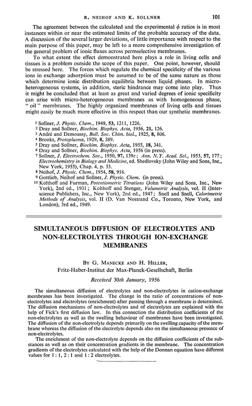 Simultaneous diffusion of electrolytes and non-electrolytes through ion-exchange membranes