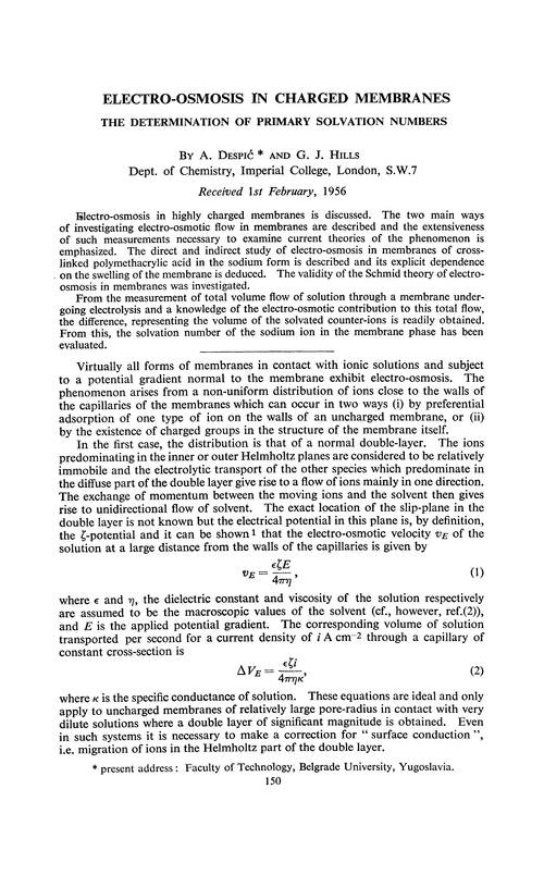 Electro-osmosis in charged membranes. The determination of primary solvation numbers