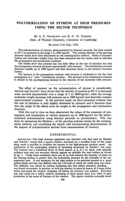 Polymerization of styrene at high pressures using the sector technique