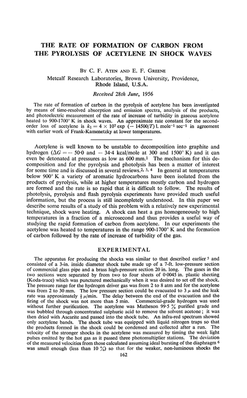 The rate of formation of carbon from the pyrolysis of acetylene in shock waves