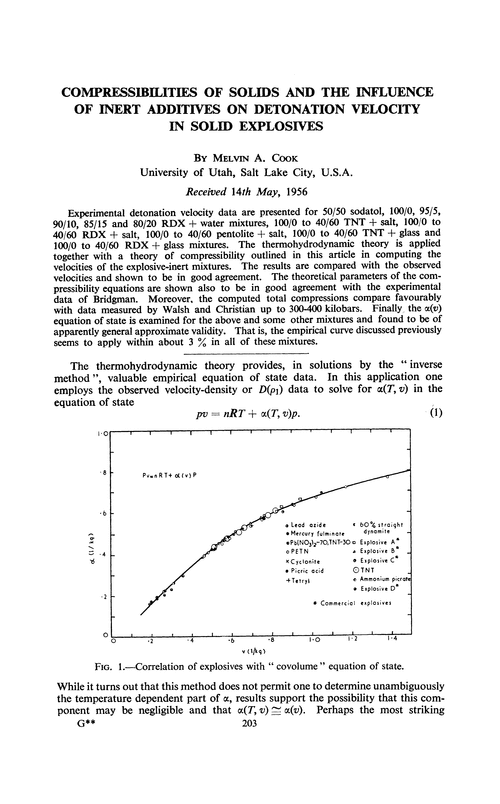 Compressibilities of solids and the influence of inert additives on detonation velocity in solid explosives