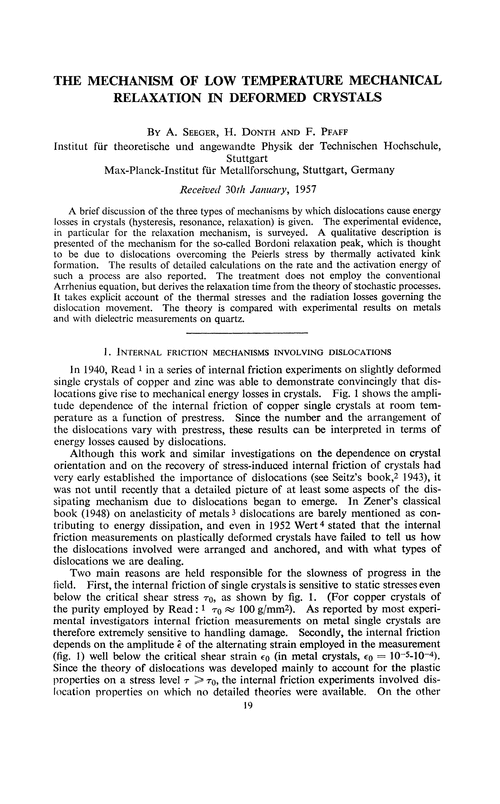 The mechanism of low temperature mechanical relaxation in deformed crystals