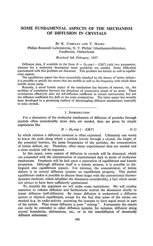 Some fundamental aspects of the mechanism of diffusion in crystals