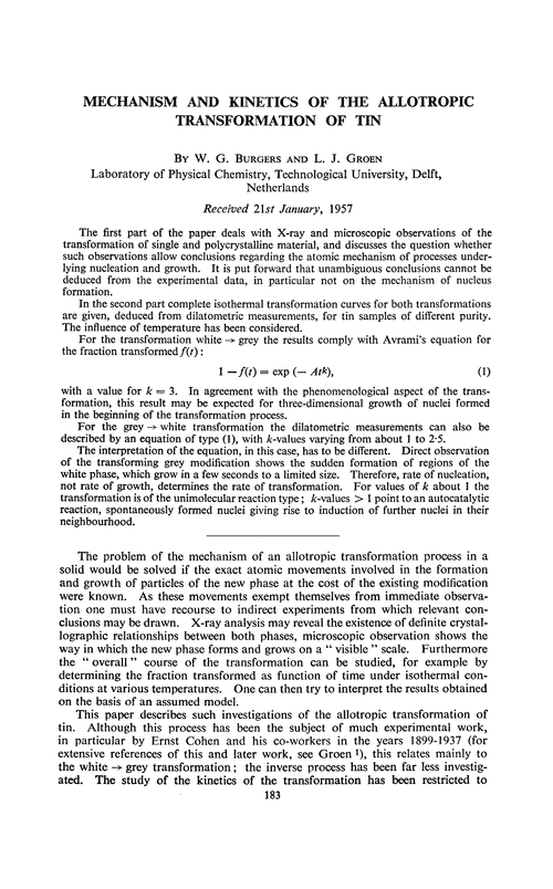 Mechanism and kinetics of the allotropic transformation of tin