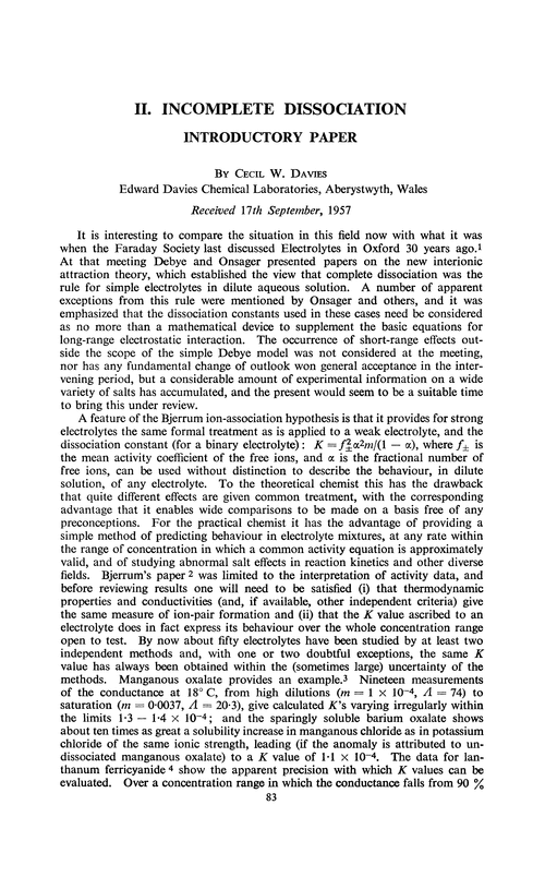 Incomplete dissociation. Introductory paper