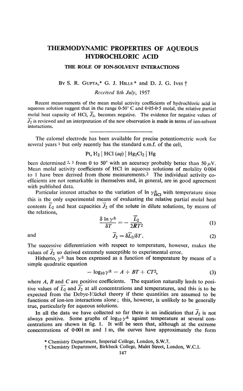 Thermodynamic properties of aqueous hydrochloric acid. The role of ion-solvent interactions