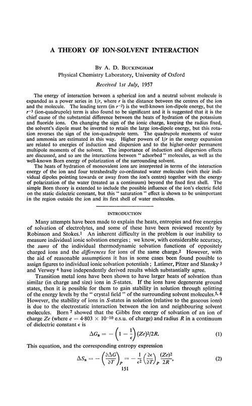 A theory of ion-solvent interaction
